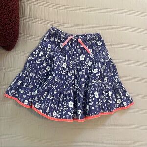 Mini Boden Navy Floral A-Line Skirt with Coral Trim